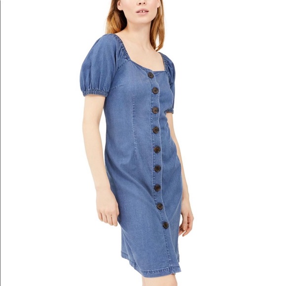 NWT (4) (8) INC International concepts dark denim button up square neck puff - Picture 12 of 12